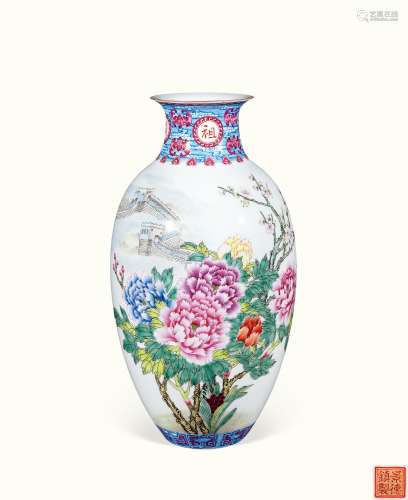 蓝国华李文跃 创作年代：2009年（己丑年） 粉彩花卉瓷瓶