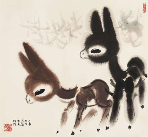 韩美林（b.1936） 1979年作 驴 镜心 设色纸本