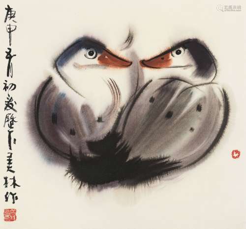 韩美林（b.1936） 1980年作 鸭子 镜心 设色纸本