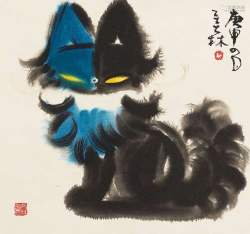 韩美林（b.1936） 1980年作 猫 镜心 设色纸本
