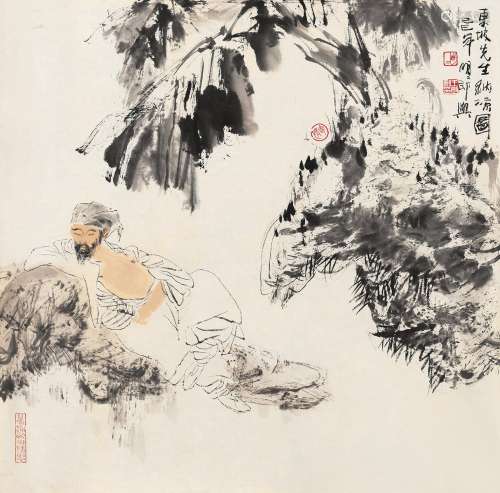 王明明（b.1952） 1989年作 东坡先生纳凉图 镜心 设色纸本