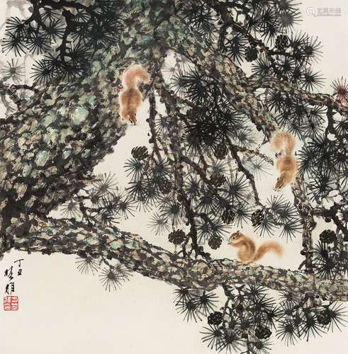 方楚雄（b.1950） 1997年作 松间聚鼠 镜心 设色纸本