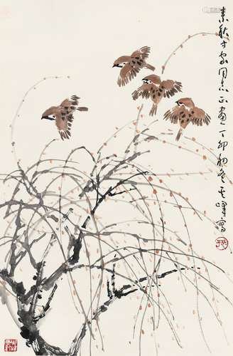 孙其峰（b.1920） 1987年作 麻雀 镜框 设色纸本