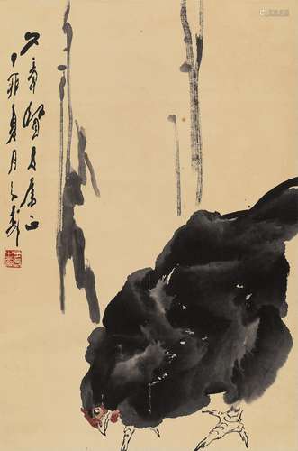 王子武（b.1936） 1987年作 母鸡图 立轴 设色纸本