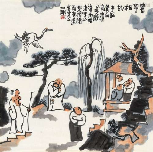 刘二刚（b.1947） 旧亭相约 镜心 设色纸本