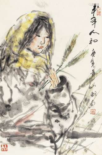 吴山明（b.1941） 2010年作 丰年人和 立轴 设色纸本