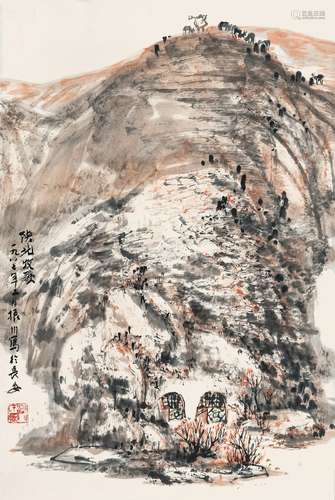 赵振川（b.1944） 1987年作 陕北牧歌 立轴 设色纸本