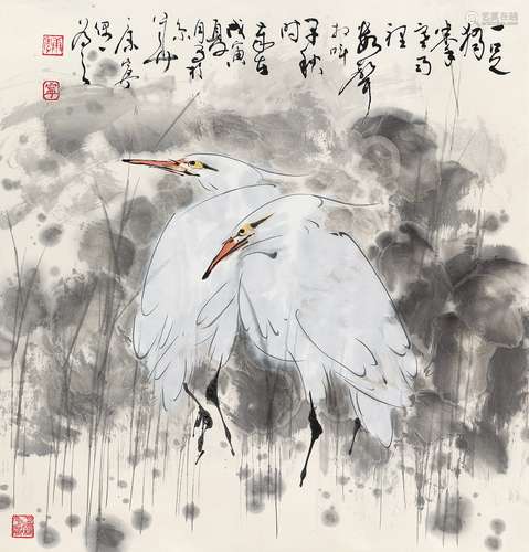 康宁（b.1937） 1998年作 寒雨早秋 镜心 设色纸本