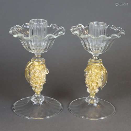 Paar Murano Kerzenleuchter - Klarglas, runder gewö…