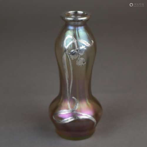 Jugendstil-Vase - Glas, irisiert, Schauseite mit S…
