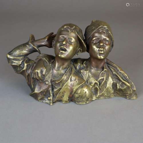 Martin, G.P. - Brustbild zweier Jungen, Bronze, te…