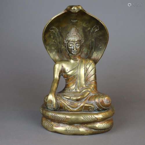 Buddha Muchalinda – Kupferbronze vergoldet, sitzen…