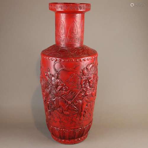 Bodenvase – China, Rouleauvase, rot glasiert, umla…