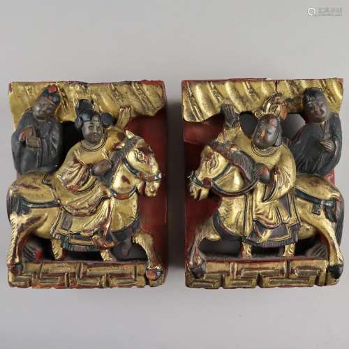Zwei geschnitzte Holzpaneele - China, Qing-Zeit, i…