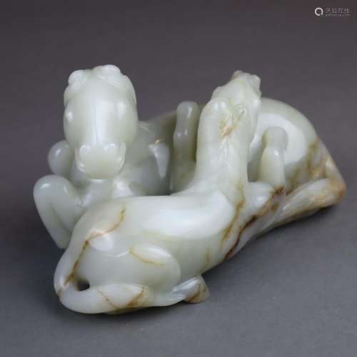 Two Horses Jade Figurine - China, Qing dynasty, wh…
