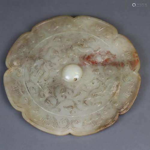 A WHITE JADE MIRROR, TANG DYNASTY, size: D. 18 cm …