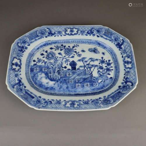 Porcelain plate - China, octagonal form, underglaz…