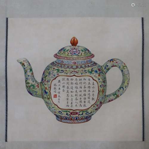 Lin Huiyin, tea pot, coulor ink on paper, size 26 …