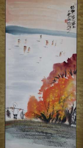 Autum landscape, coloured ink on paper, marked as …