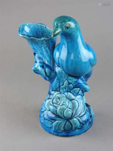 A Chinese turquoise glazed porcelain dove spill vase, Yu Sang Sing Factory, second quarter 20th