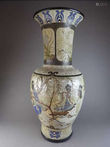 A large Vietnamese Dona factory earthenware export vase, 20 th century, decorated with musicians