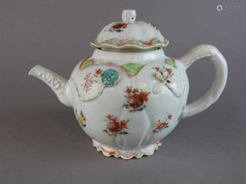 A Chinese export porcelain famille rose lotus teapot and cover, Qing dynasty, early 18th century,