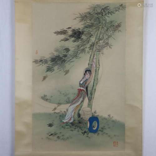 Hu yefuo, lady at a tree, colour in on Paper, siz…