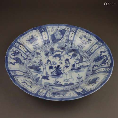 Blue and white plate - China, Qing dynasty, slight…