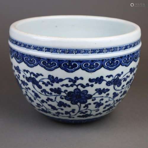 Cobalt Blue Crock with Flower Pattern - China, Qin…