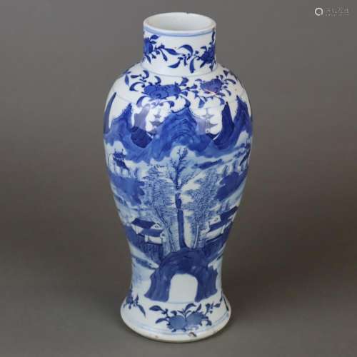 Rouleauvase - China, Porzellan mit Blau-Weiß-Dekor…