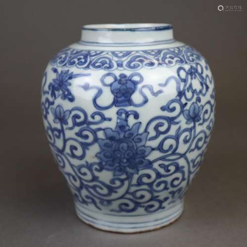 A BLUE AND WHITE 'BABAO' SMALL JAR,MING DYNASTY. 1…