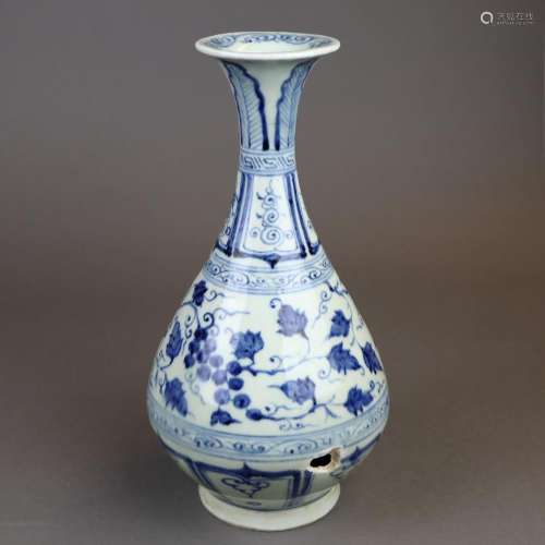 A Blue and White Yuhuchun Vase - China, underglaze…