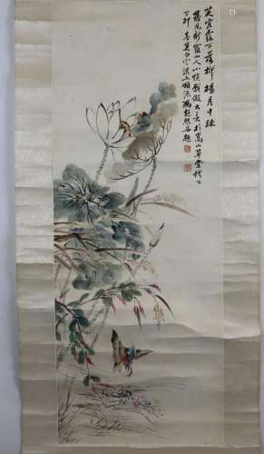Feng chaoran, Lotus flowers and a bird catching fi…