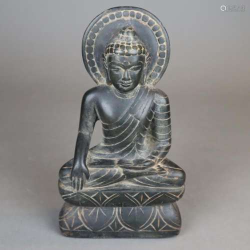 Buddha Shakyamuni - Steinskulptur, Indien, mit ver…
