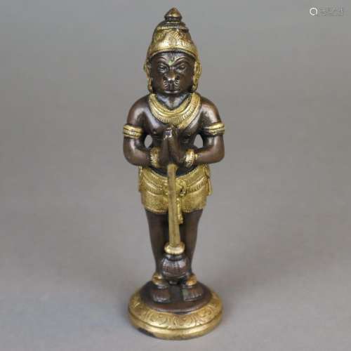 Ape God Hanuman - India, parcel gilt bronze, minia…