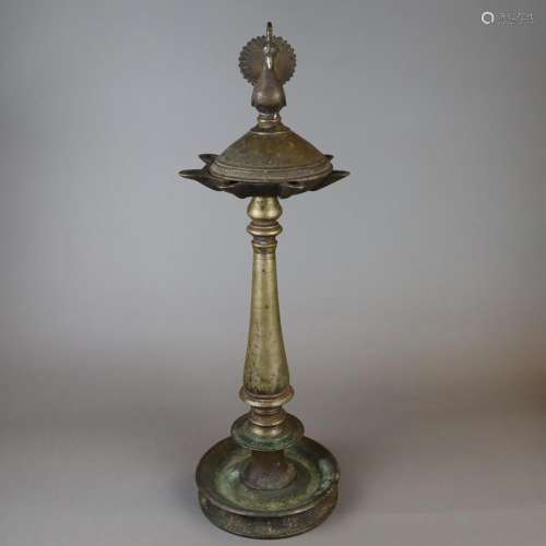 Öllampe - wohl Indien 19.Jh., Bronze dunkel patini…