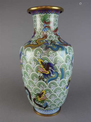 A Chinese cloisonné baluster vase, Qing Dynasty, 19 th century, decorated with scaly dragons against
