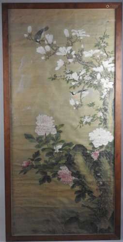 A Japanese panel painting on silk, 19th century.