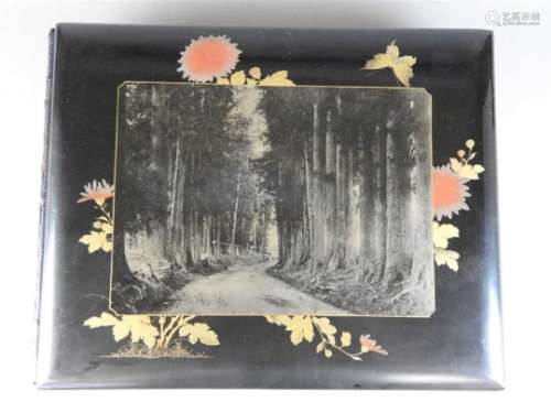 A Japanese lacquer bound photograph album of sixty hand coloured plates, Meiji period (1868-1912)