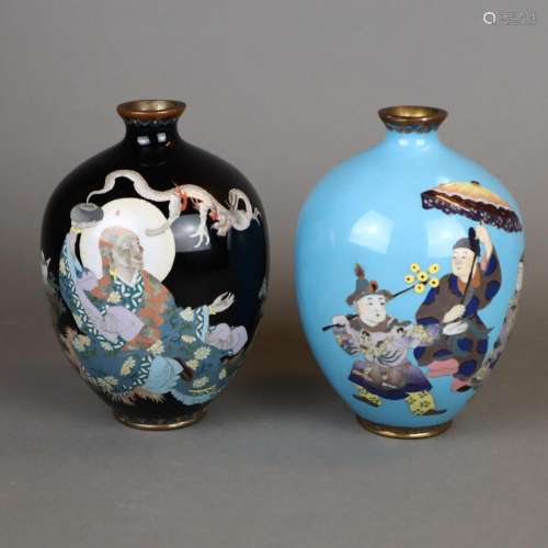 Paar Cloisonné-Vasen - Japan, 1.Hälfte 20.Jh., geb…