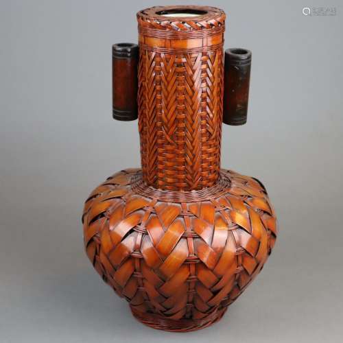 Ikebana-Vase - Bambusgeflecht und Porzellan, teils…