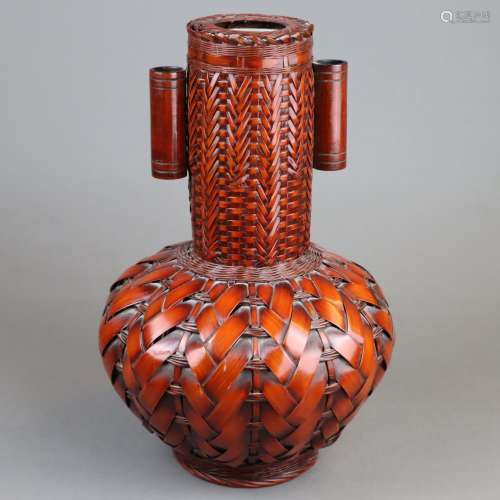 Ikebana-Vase - Bambusgeflecht und Porzellan, teils…