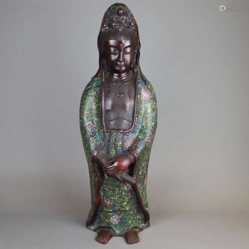 A Large Champlevé Guanyin with a Scroll - Japan 19…