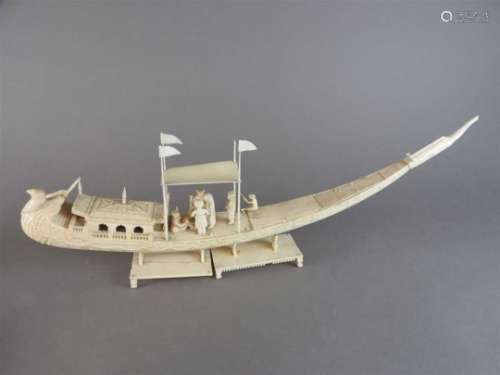 An Anglo-Indian export ivory model of a boat, Vizagapatam, early 19 th century, carved with a