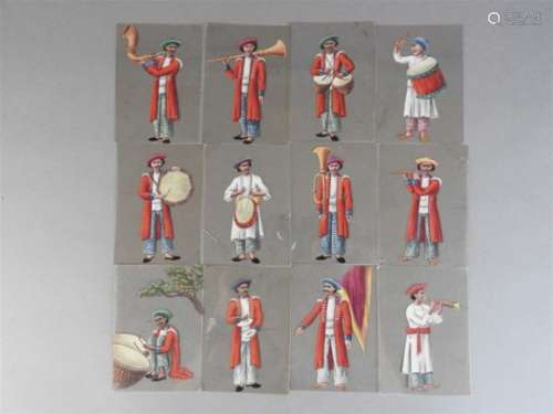 A set of 12 Anglo-Indian school paintings on mica, 19 th century, portrait format 11 x 8cm of