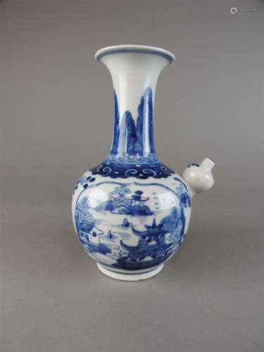 A Chinese export porcelain blue and white kendi, Qing dynasty, 18th century, the body decorated with