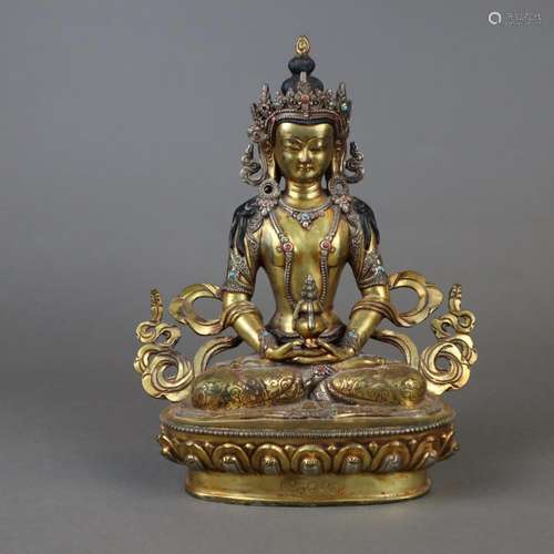 Buddha Amitayus - Tibet 20.Jh., Metallguss vergold…