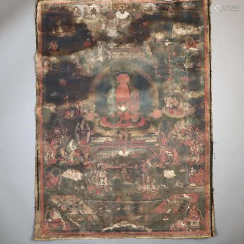 A Tibetan Thangka of Buddha Amithaba portrayed in …