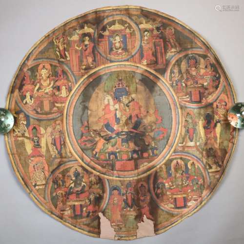 A Round Tibetan Thangka of Samantabhadra in Yab-Yu…