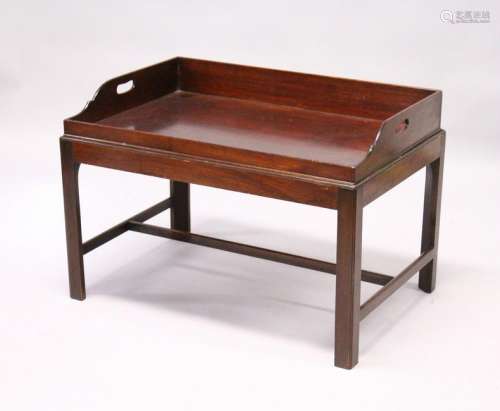 A GEORGE III MAHOGANY BUTLERS TRAY, on later stand.